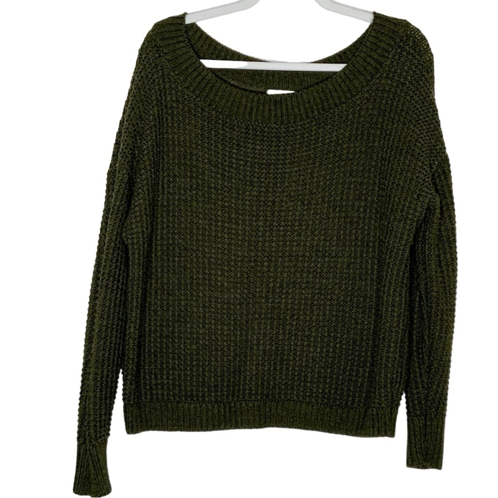 Leith dark green sweater with wide neckline. Size S